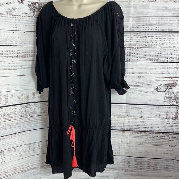 Victoria’s secret Dress Womens Small cold shoulder lace cover up drawstring Boho - Picture 1 of 11